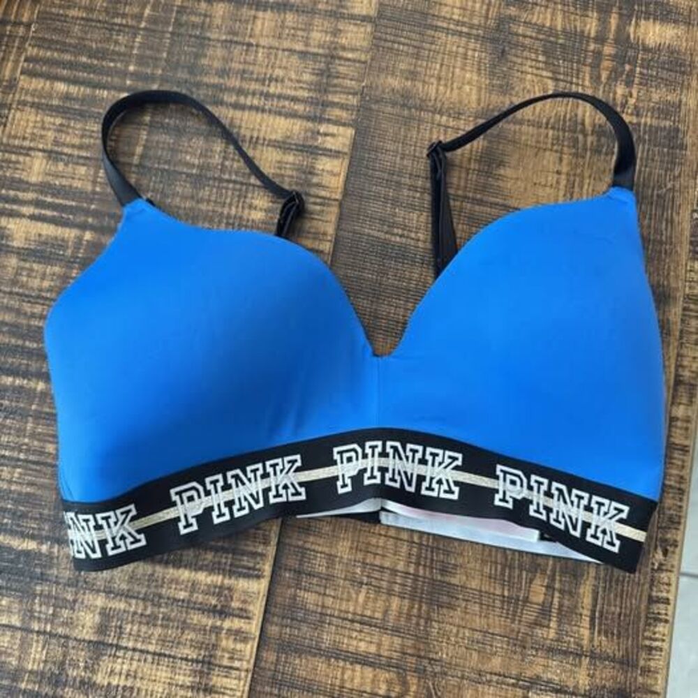 PINK Victoria Secret Wear Everywhere Wireless Lightly Lined PushUp Bra 32DD Blue